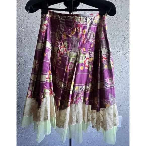 Rebe Layered Floral Skirt Size S Boho Lace Tulle Hem Pleated Statement Unique - Picture 5 of 11